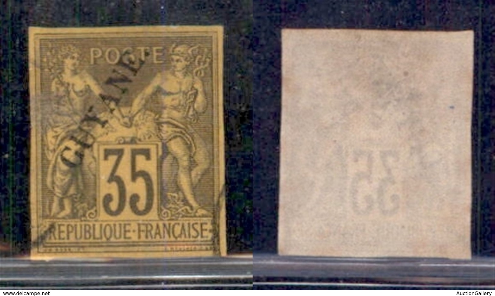 OLTREMARE - GUIANA FRANCESE - 1892 - 35 Cent (12) Usato - Lieve Imperfezione Al Recto (a Sinistra Di UY) - Autres & Non Classés