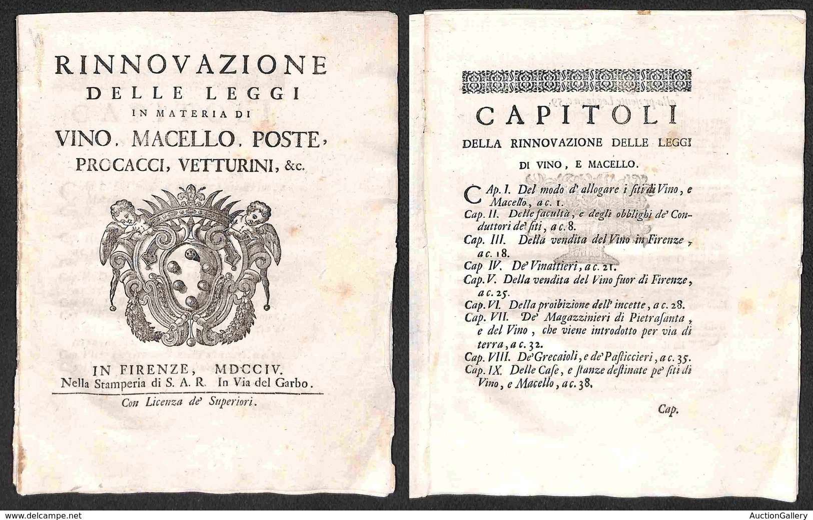ITALIA - PREFILATELICHE - 1704 - Firenze - Rinnovazioni Delle Leggi - ...Poste Procacci E Vetturini - Capitolo X - Pag.  - Other & Unclassified