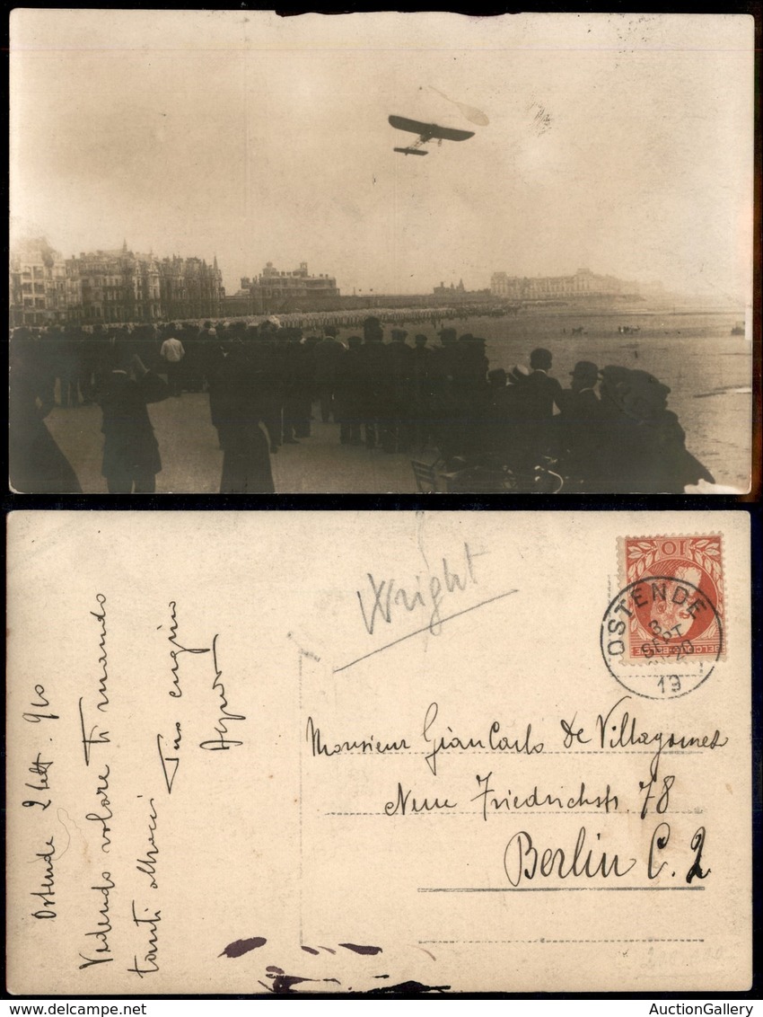 ITALIA - AEROGRAMMI - 1910 (2 Settembre) - Ostenda - "vedendo Volare..." - Cartolina Fotografica Con Wright In Volo - Altri & Non Classificati