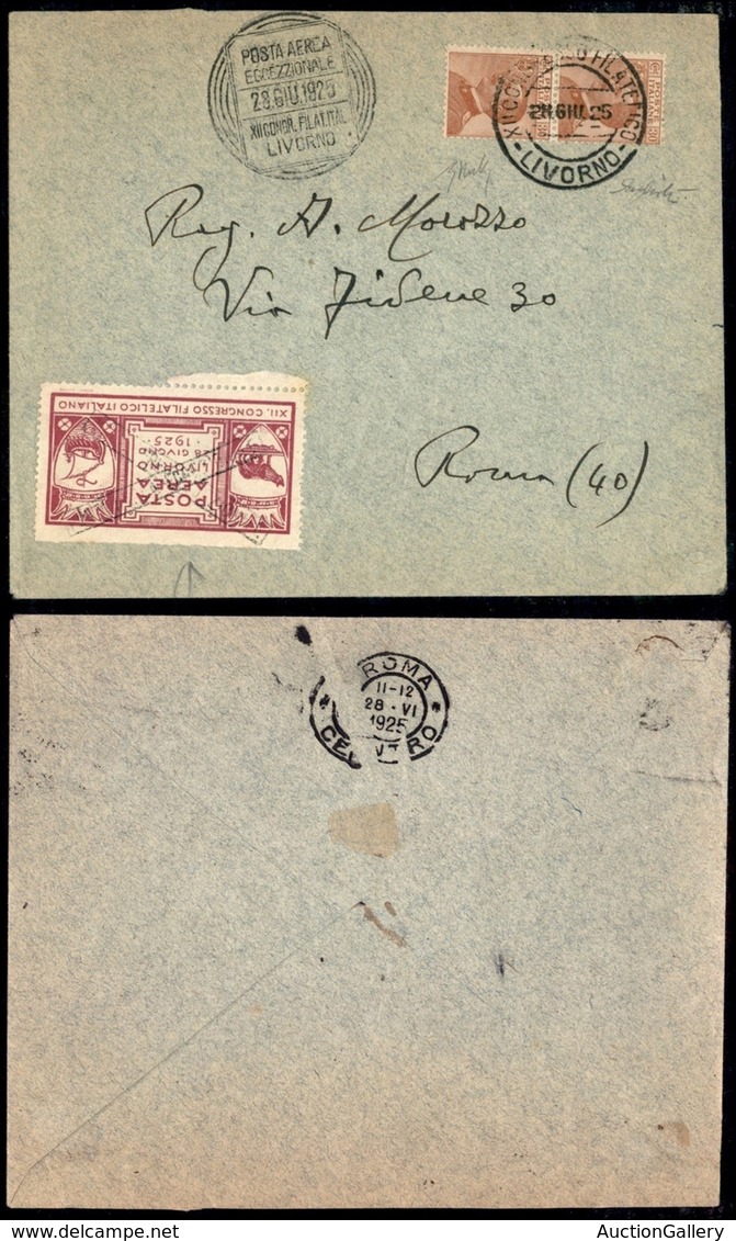 ITALIA - AEROGRAMMI - 1925 (28 Giugno) - Livorno Roma - Longhi 1384 Varietà (vignetta Non Dentellata In Alto) - Otros & Sin Clasificación