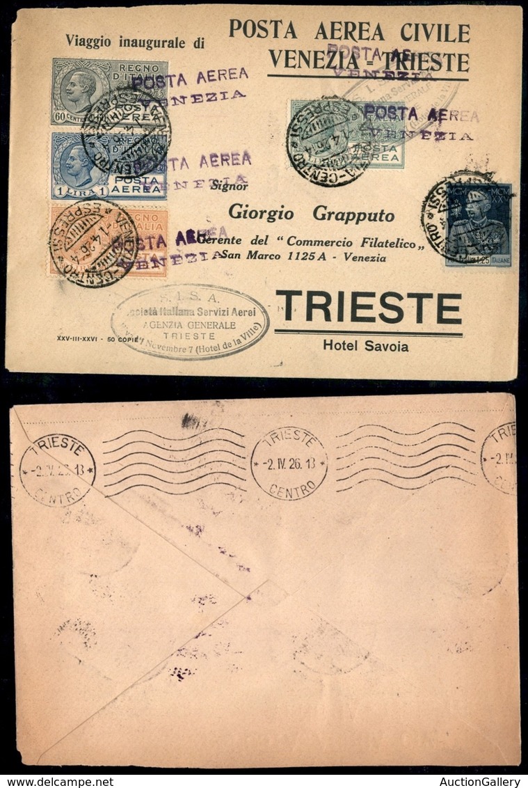 ITALIA - AEROGRAMMI - 1926 (1 Aprile) - Venezia Trieste - Longhi 1447 - Aerogramma Speciale - 50 Volati Con Questa Affra - Autres & Non Classés