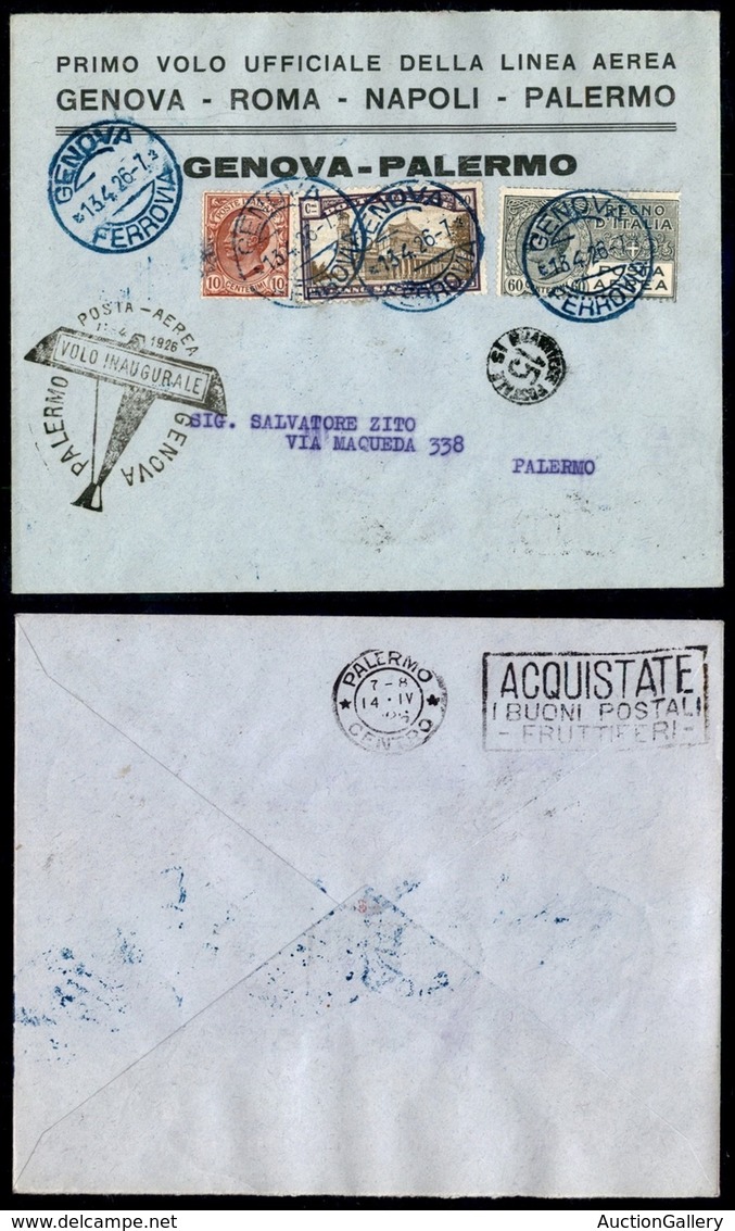 ITALIA - AEROGRAMMI - 1926 (13 Aprile) - Genova Palermo - Longhi 1548 - Other & Unclassified