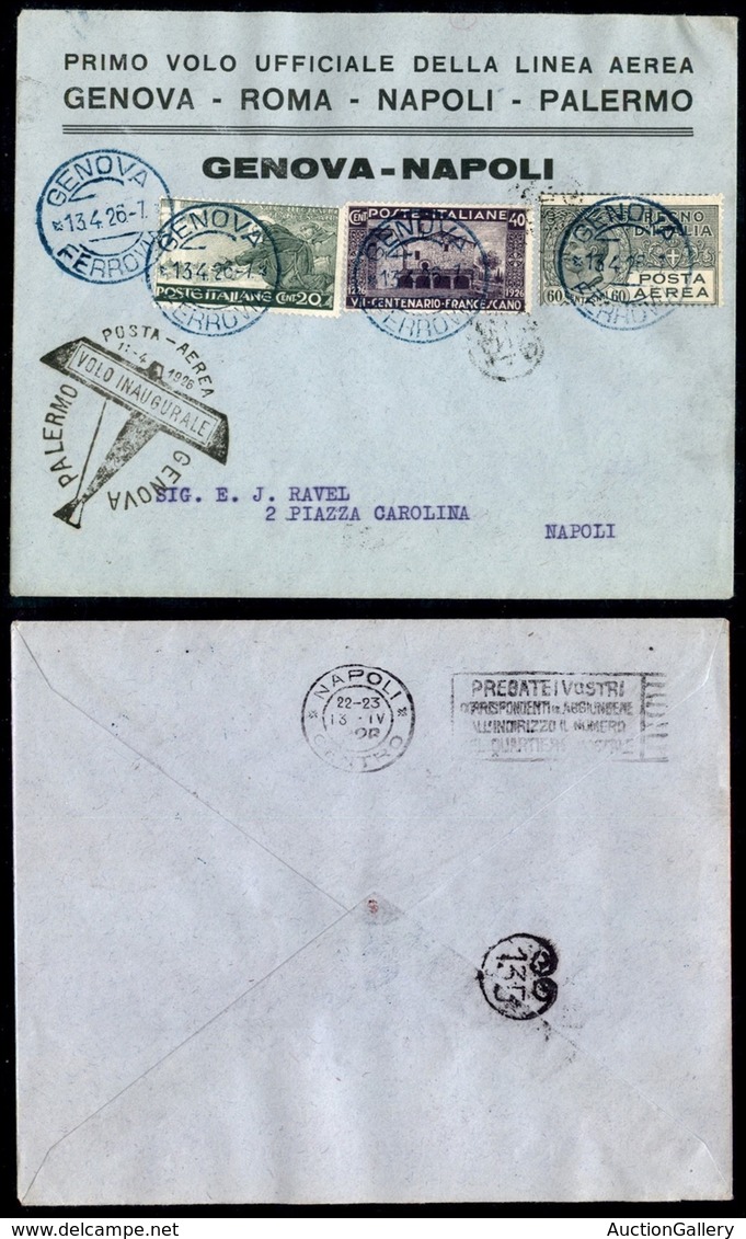 ITALIA - AEROGRAMMI - 1926 (13 Aprile) - Genova Napoli - Longhi 1553 - Autres & Non Classés