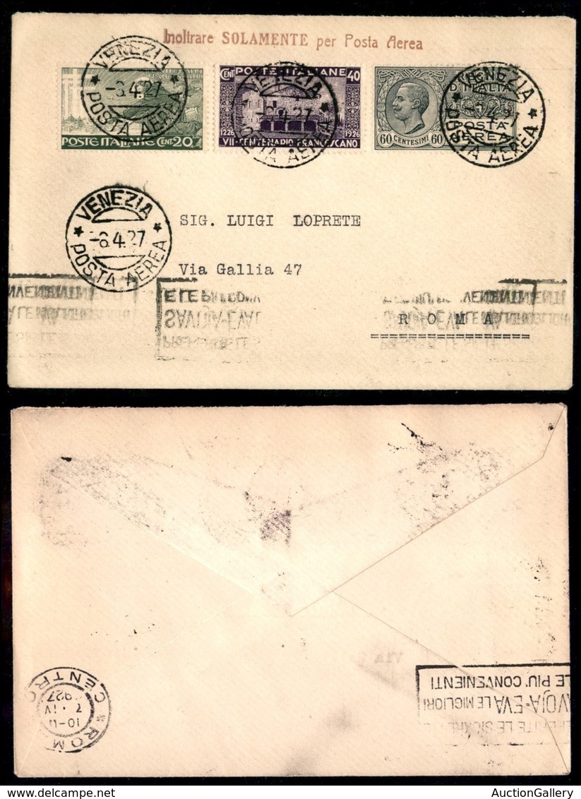 ITALIA - AEROGRAMMI - 1927 (8 Aprile) - Venezia Roma - Longhi 1707 - Other & Unclassified