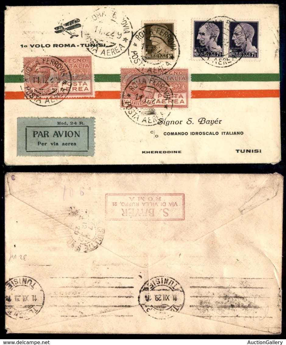 ITALIA - AEROGRAMMI - 1929 (11 Dicembre) - Roma Tunisi - Longhi 2015 - 32 Volati - Autres & Non Classés