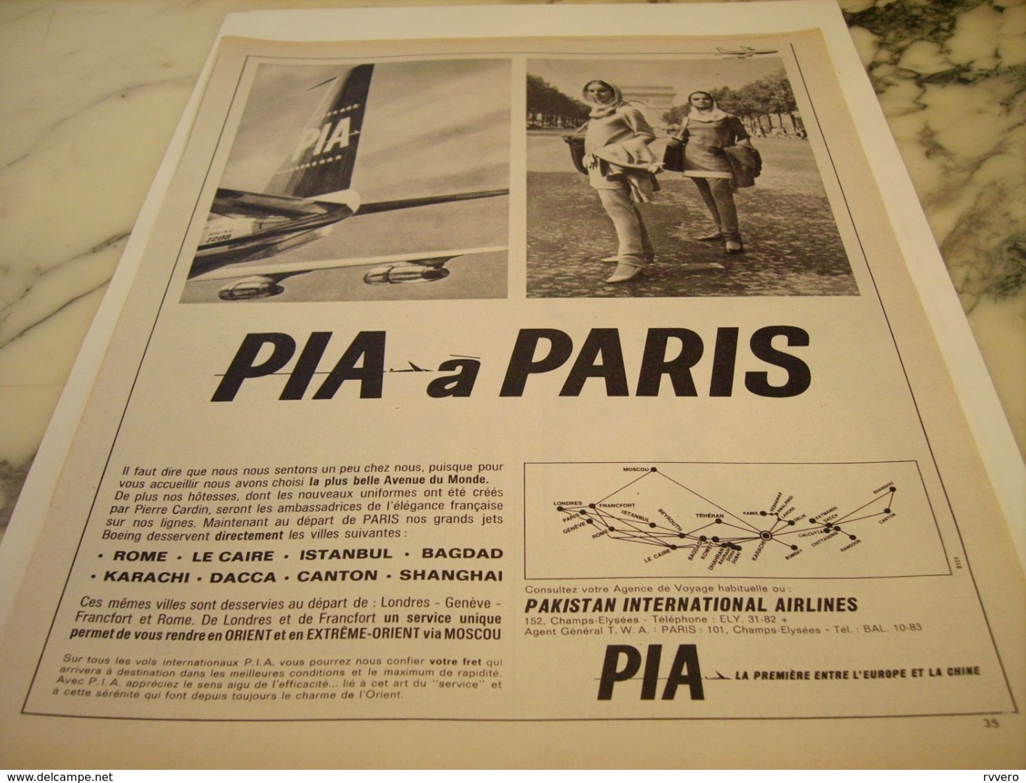 ANCIENNE PUBLICITE  PIA A PARIS  LE PAKISTAN INTERNATIONAL AIRLINE 1966 - Advertisements