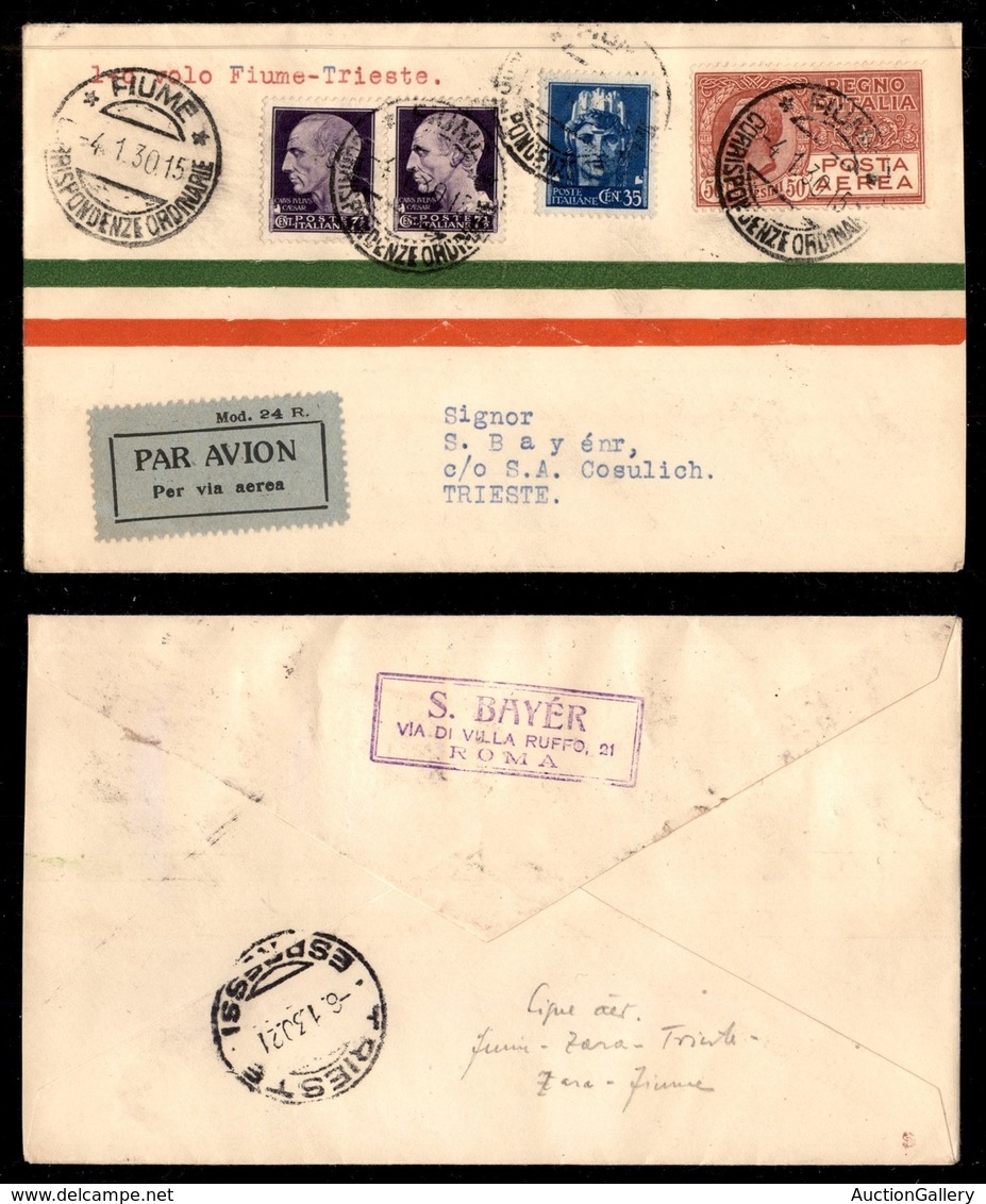 ITALIA - AEROGRAMMI - 1930 (4 Gennaio) - Fiume Trieste - Longhi 2052 - 10 Volati - Other & Unclassified