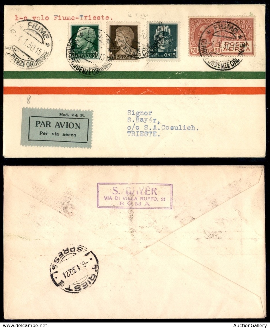 ITALIA - AEROGRAMMI - 1930 (4 Gennaio) - Fiume Trieste - Longhi 2052 - 10 Volati - Autres & Non Classés