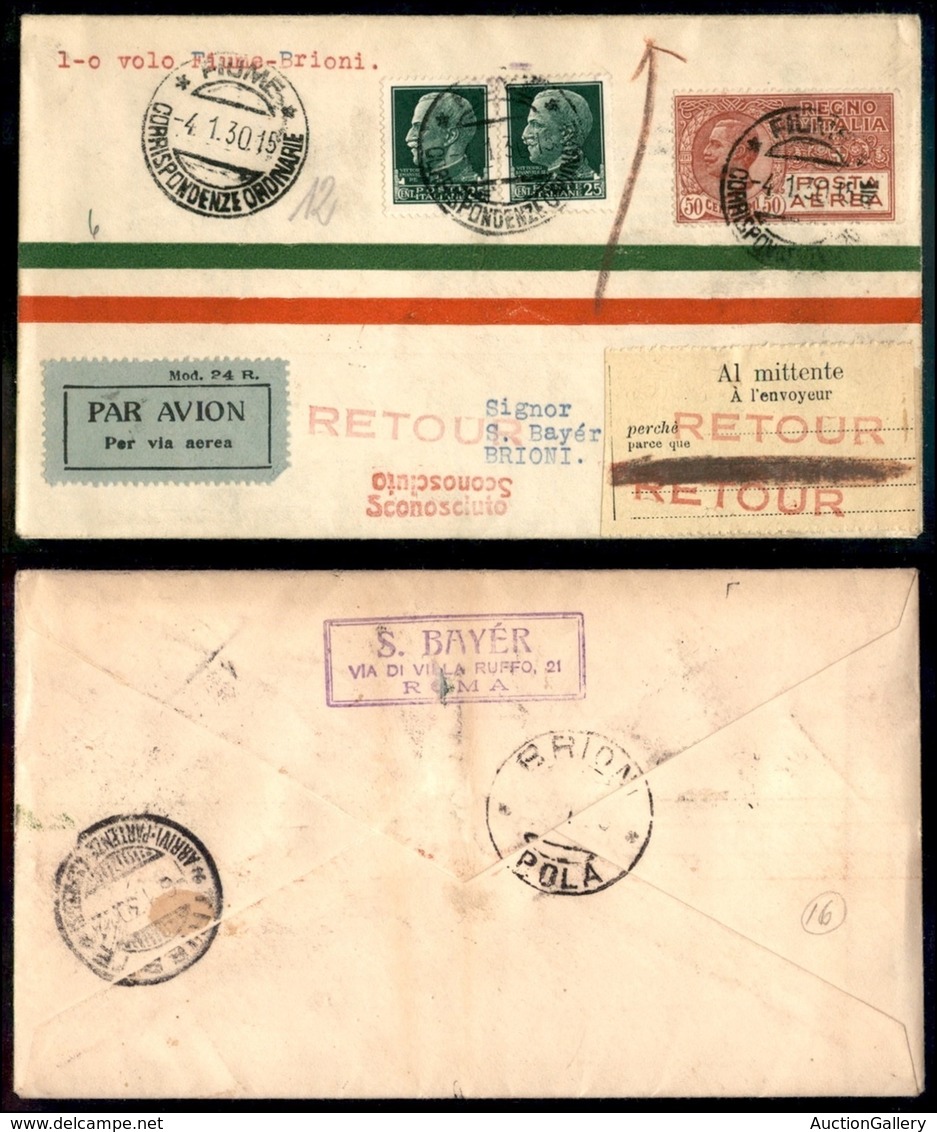 ITALIA - AEROGRAMMI - 1930 (4 Gennaio) - Fiume Brioni - Longhi 2053 - 12 Volati - Other & Unclassified