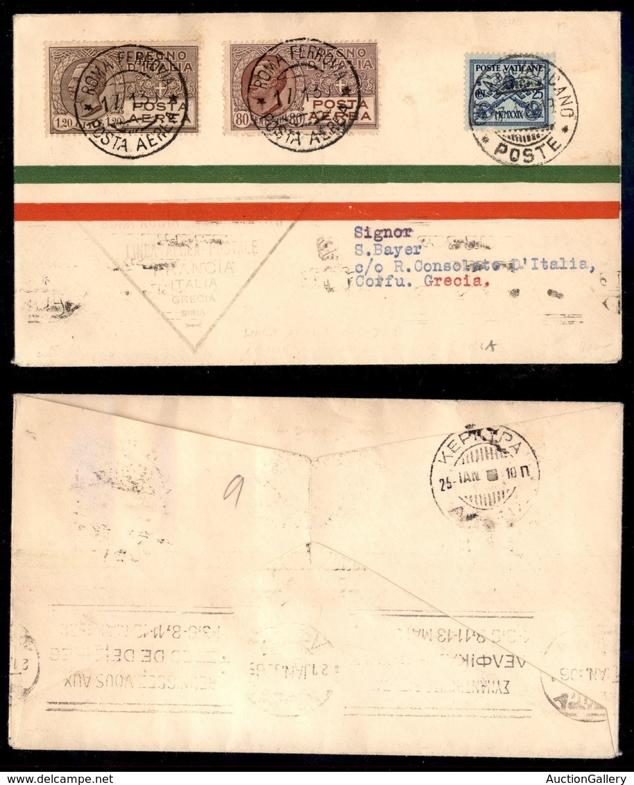 ITALIA - AEROGRAMMI - 1930 (19 Gennaio) - Vaticano Roma Corfù - Longhi 2061 - 10 Volati - Other & Unclassified