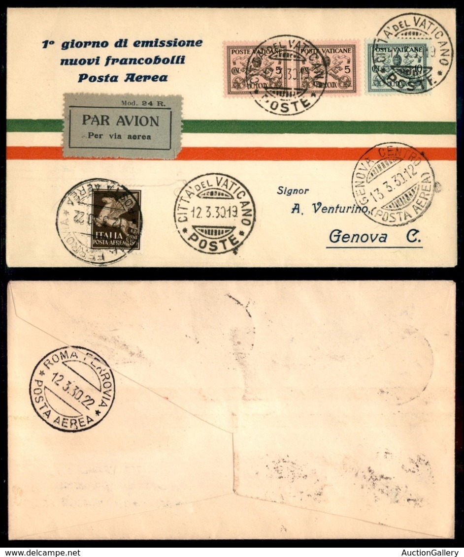 ITALIA - AEROGRAMMI - 1930 (12 Marzo) - Vaticano Roma Genova - Longhi 2100 - Autres & Non Classés