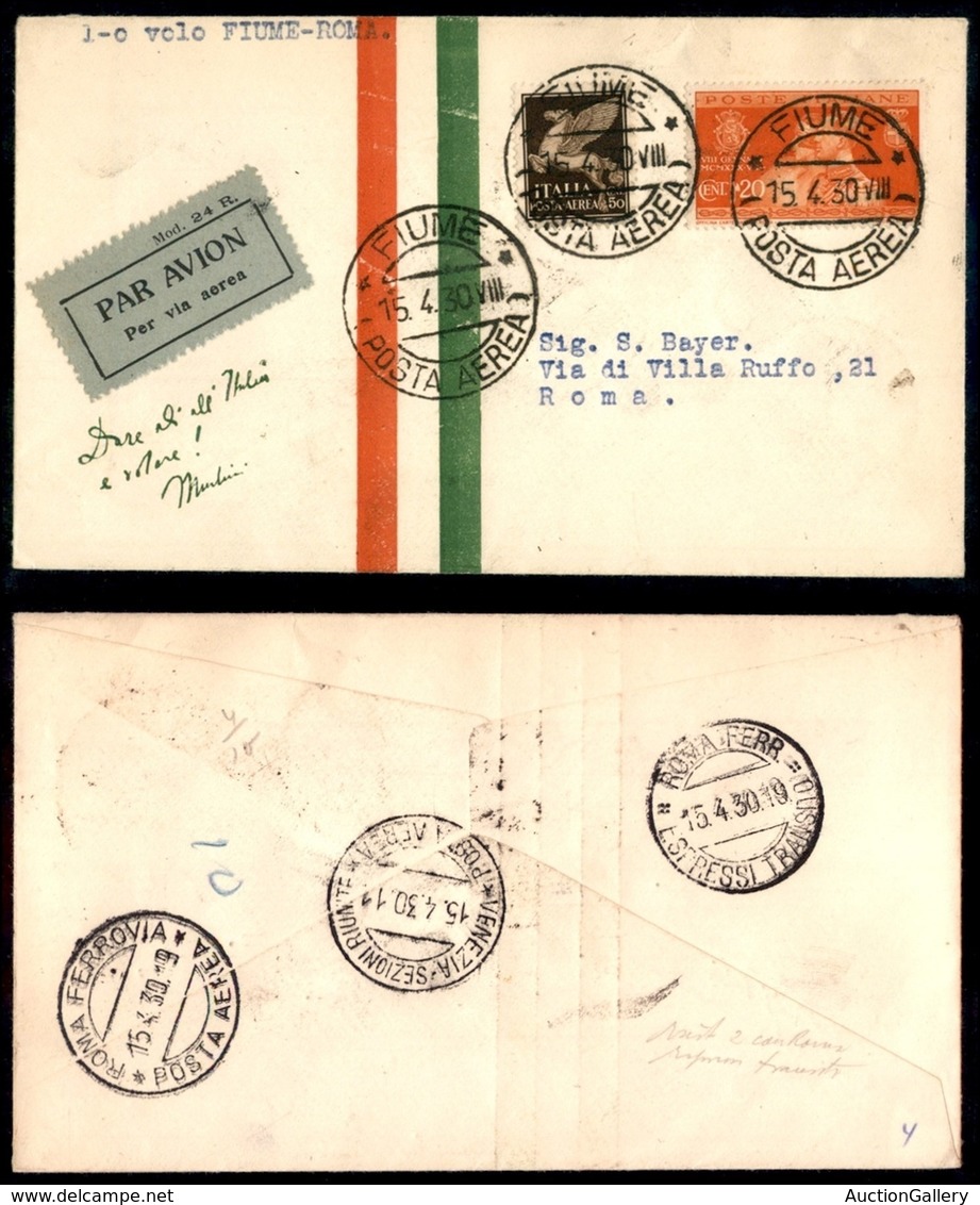 ITALIA - AEROGRAMMI - 1930 (16 Aprile) - Fiume Roma - Non Catalogato - 10 Volati - Other & Unclassified