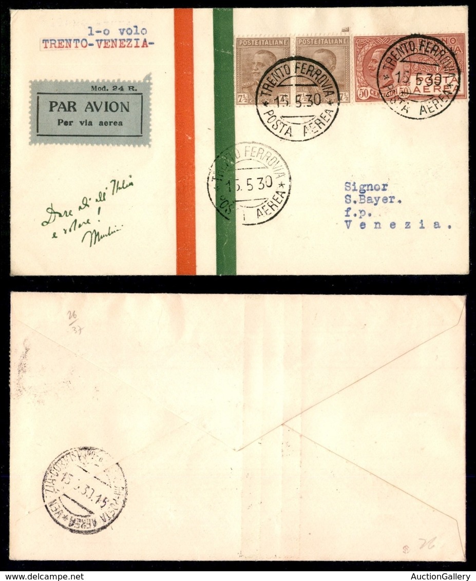 ITALIA - AEROGRAMMI - 1930 (15 Maggio) - Trento Venezia - Longhi 2157 - 37 Volati - Other & Unclassified