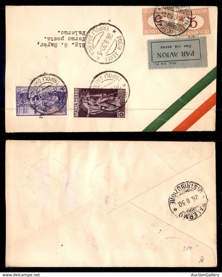 ITALIA - AEROGRAMMI - 1930 (26 Agosto) - Tripoli Palermo - Longhi 2232 - Affrancatura Mista Regno Tripolitania - Non Com - Autres & Non Classés