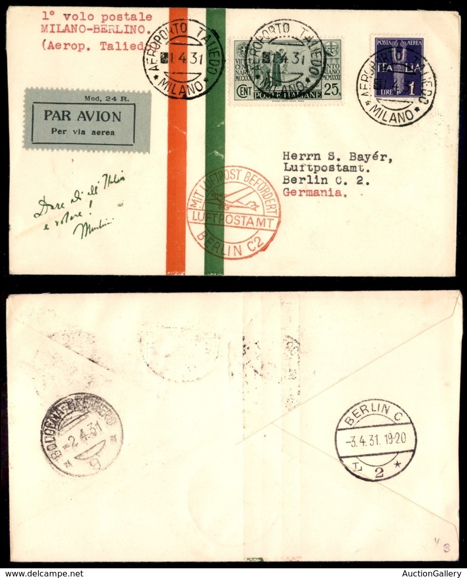 ITALIA - AEROGRAMMI - 1931 (2 Aprile) - Milano Berlino - Longhi 2343 - 12 Volati - Other & Unclassified