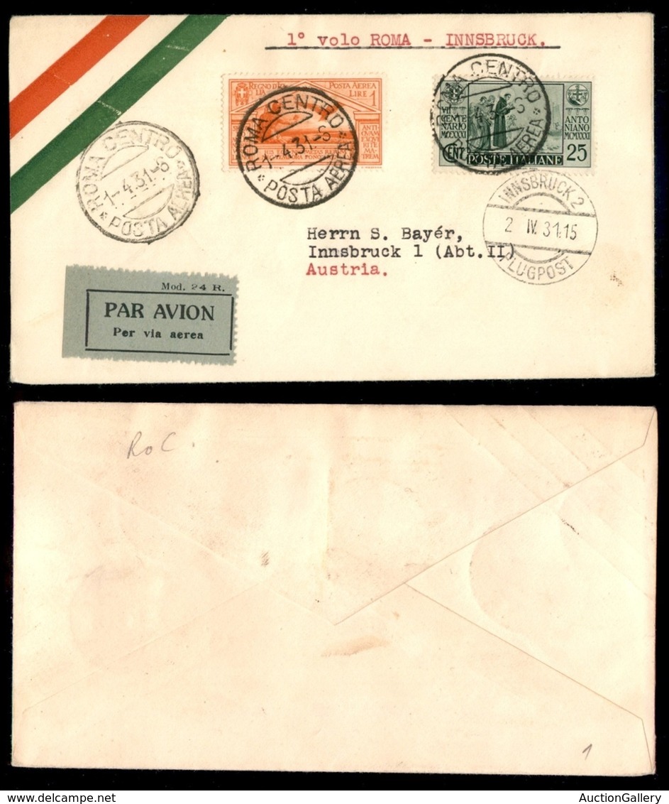 ITALIA - AEROGRAMMI - 1931 (2 Aprile) - Roma Innsbruck - Longhi 2348 - 10 Volati - Other & Unclassified