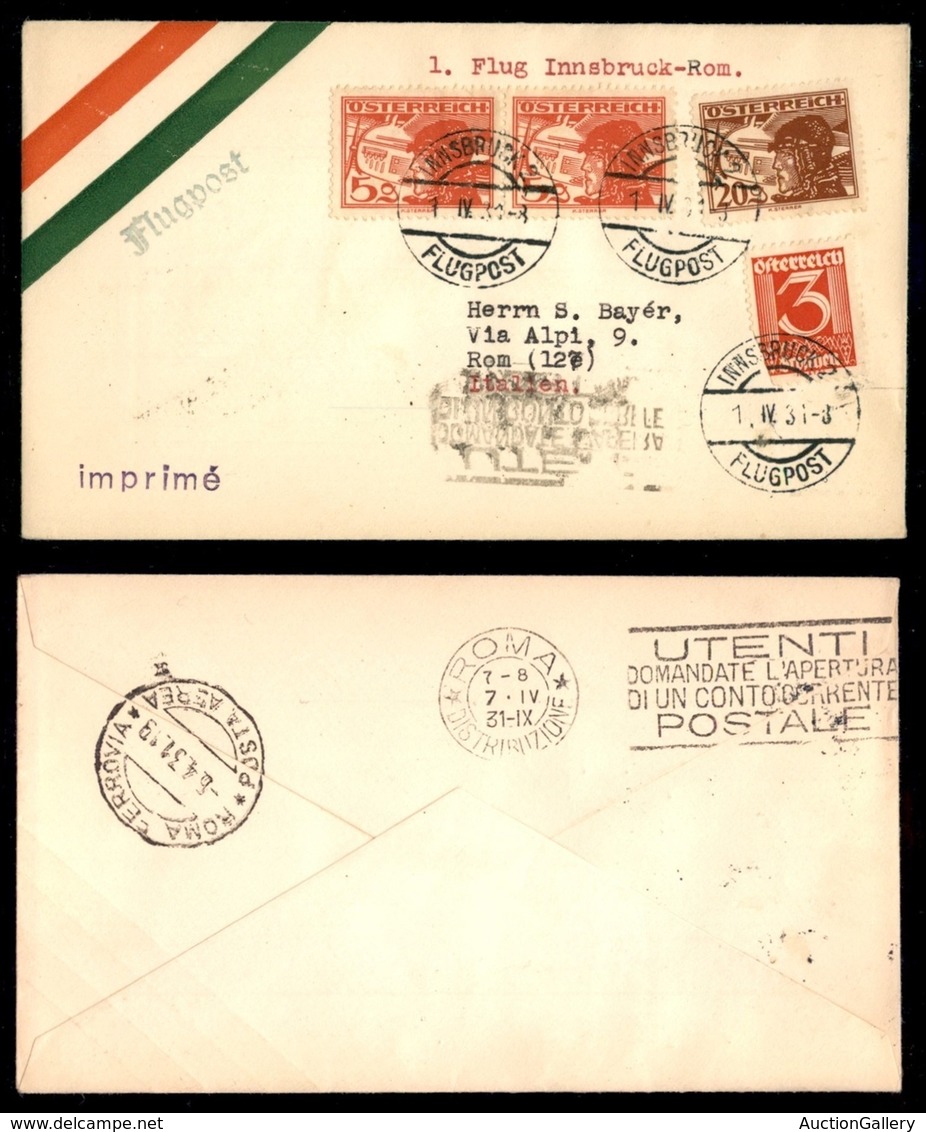 ITALIA - AEROGRAMMI - 1931 (2 Aprile) - Innsbruck Roma - Longhi 2351 - 20 Volati - Autres & Non Classés