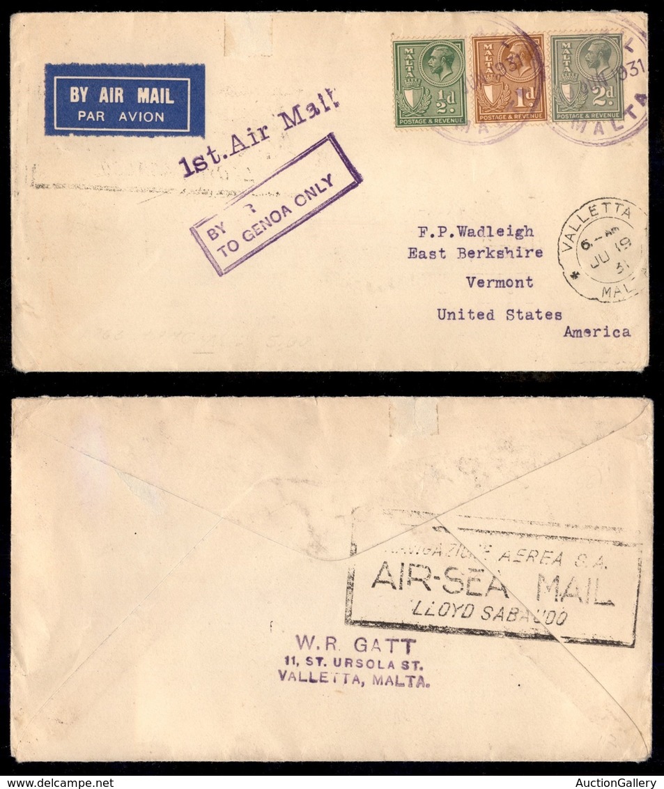 ITALIA - AEROGRAMMI - 1931 (19 Giugno) - Malta USA - Longhi 2410 - Non Comune - Andere & Zonder Classificatie