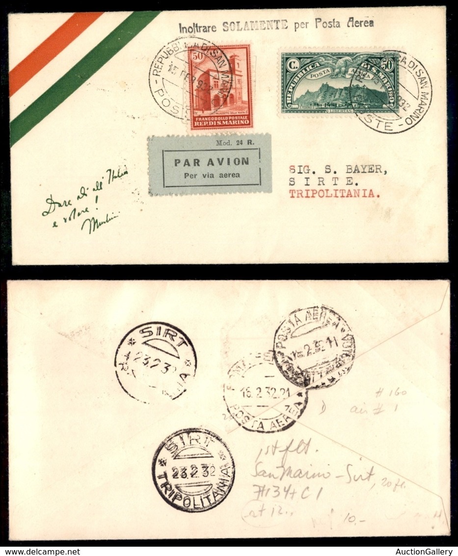 ITALIA - AEROGRAMMI - 1932 (15 Febbraio) - San Marino Sirte - Longhi 2581 - 20 Volati - Other & Unclassified