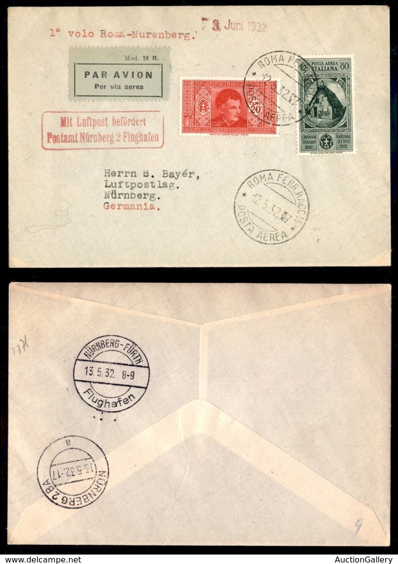 ITALIA - AEROGRAMMI - 1932 (12 Maggio) - Roma Norimberga - Longhi 2655 - 13 Volati - Autres & Non Classés