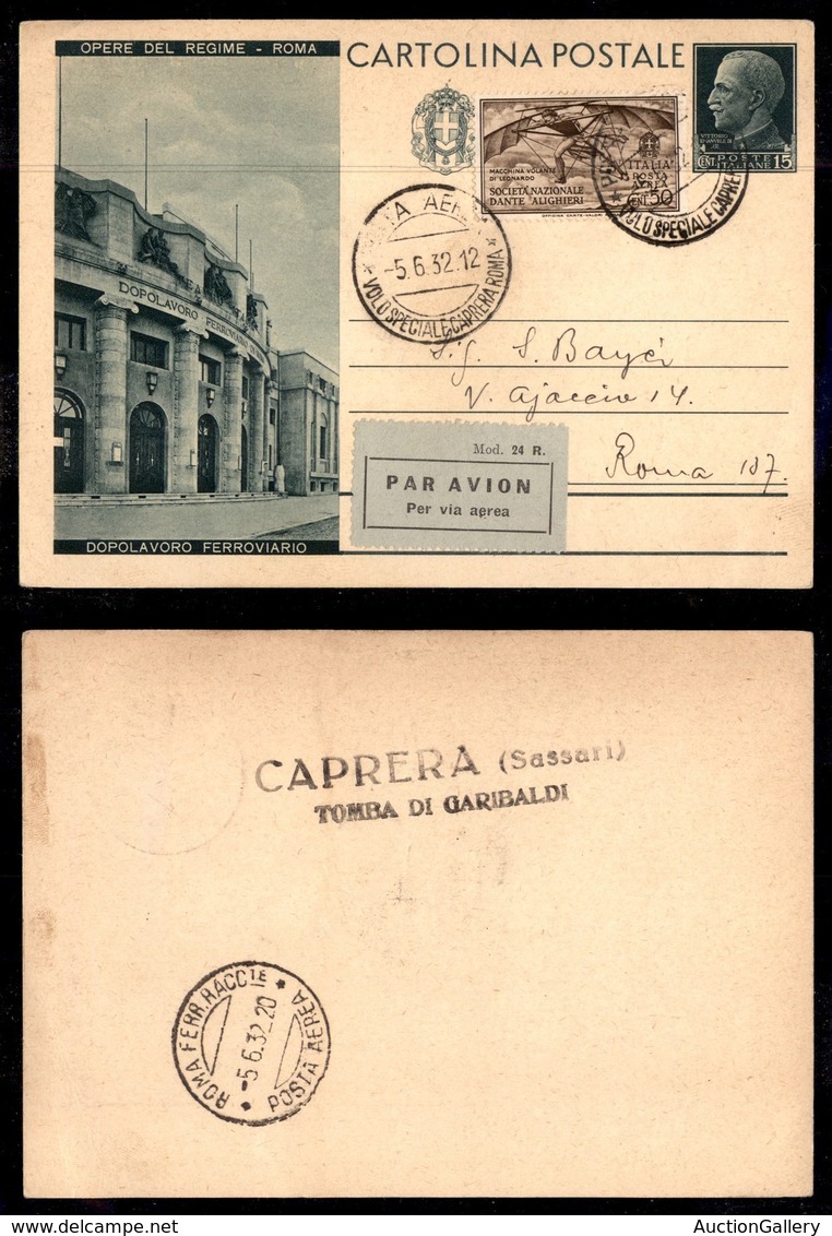 ITALIA - AEROGRAMMI - 1932 (5 Giugno) - Caprera Roma - Longhi 2695 - Other & Unclassified