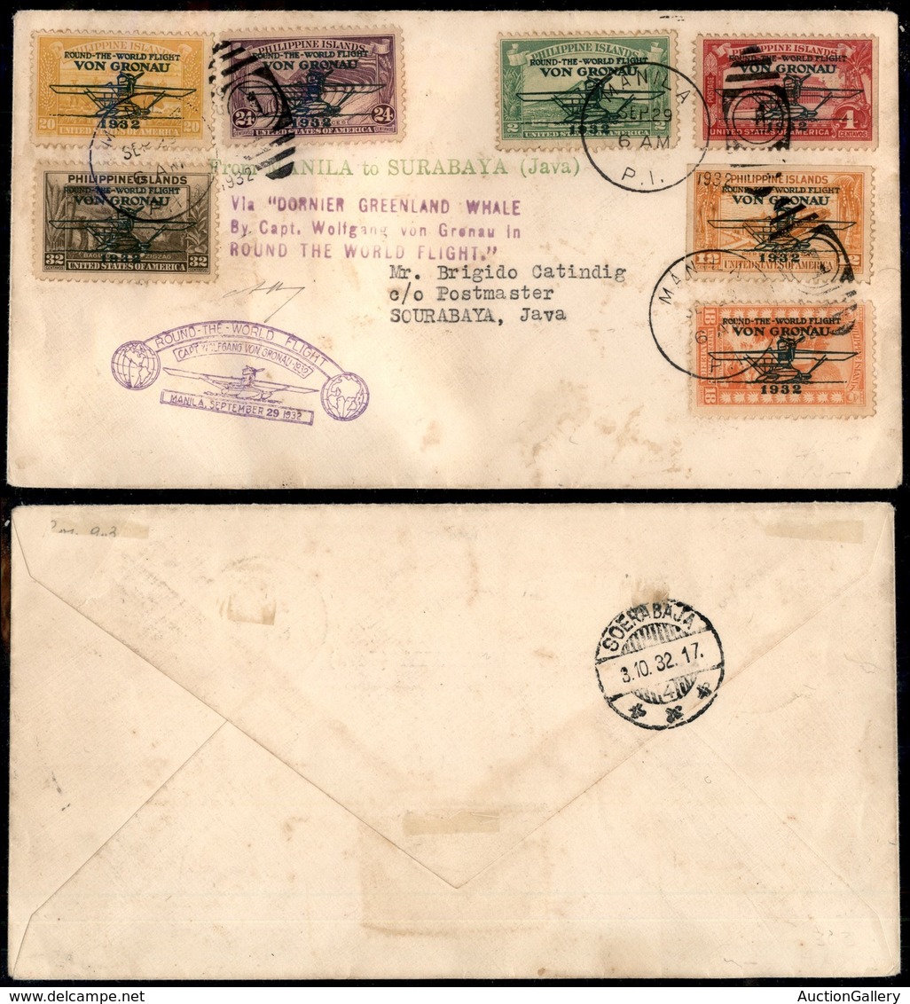 ITALIA - AEROGRAMMI - 1932 (29 Settembre) - Manila Surabaya - Volo Gronau - Cert. Bolaffi - Other & Unclassified