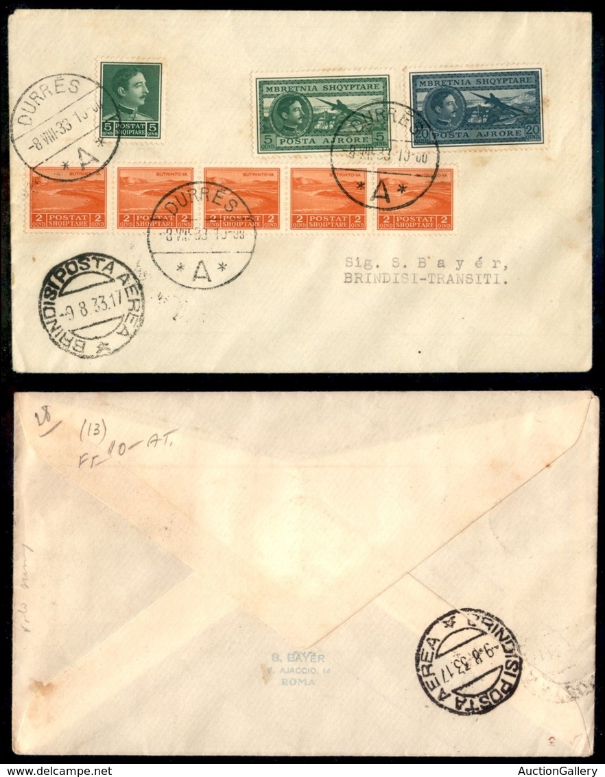 ITALIA - AEROGRAMMI - 1933 (8 Agosto) - Durazzo Brindisi - Longhi 3046 - 13 Volati - Other & Unclassified