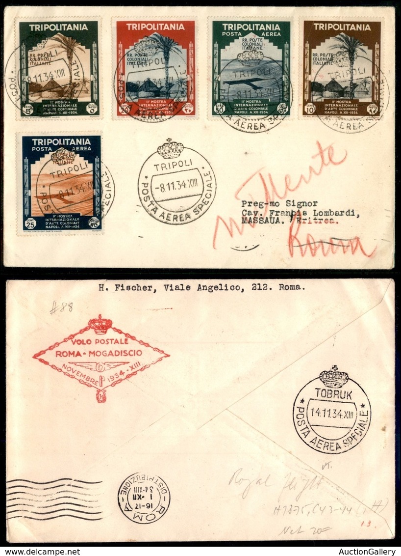 ITALIA - AEROGRAMMI - 1934 (8 Novembre) - Tripoli Massaua - Longhi 3203 - Autres & Non Classés