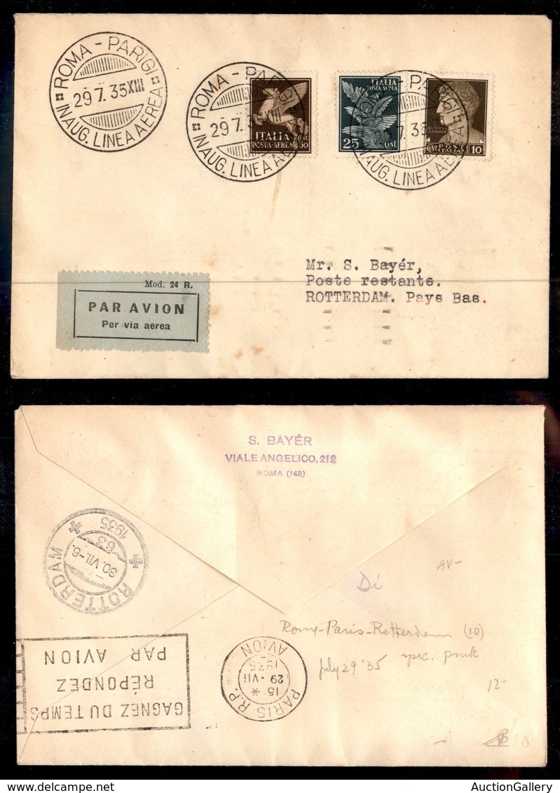 ITALIA - AEROGRAMMI - 1935 (29 Luglio) - Roma Rotterdam - Longhi 3296 Nota - 10 Volati - Other & Unclassified
