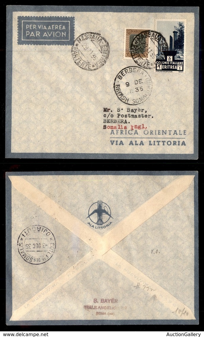 ITALIA - AEROGRAMMI - 1935 (29 Novembre) - Massaua Berbera - Longhi 3378 - 10 Volati - Other & Unclassified