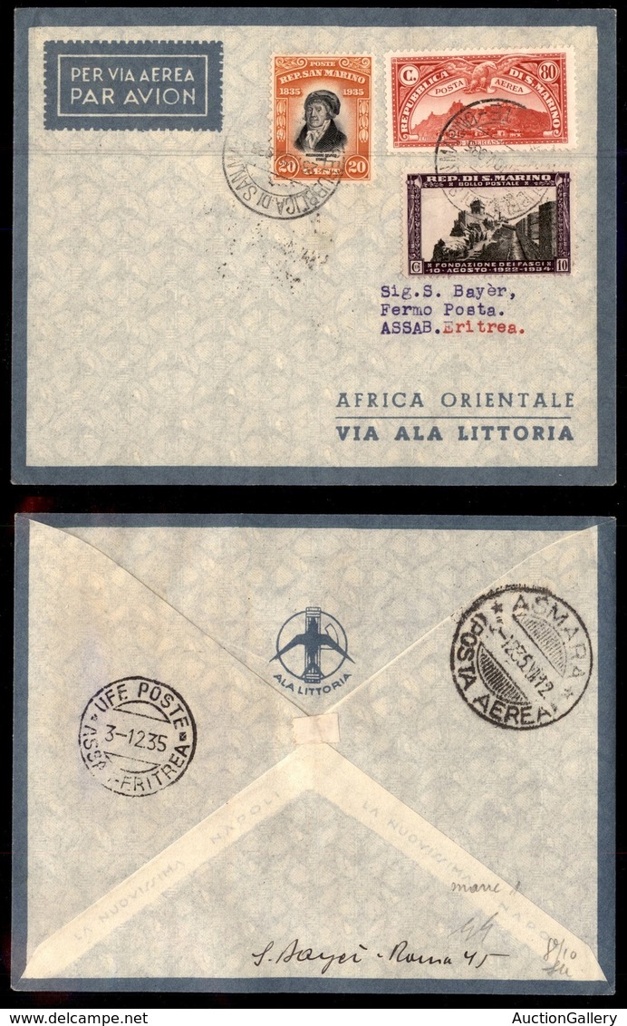 ITALIA - AEROGRAMMI - 1935 (3 Dicembre) - San Marino Assab - Longhi 3432 - 10 Volati - Other & Unclassified