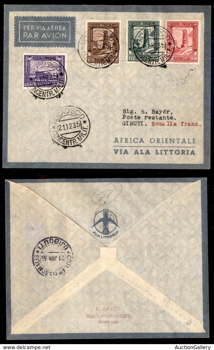 ITALIA - AEROGRAMMI - 1935 (22 Dicembre) - Mogadiscio Gibuti - Longhi 3494 - 10 Volati - Autres & Non Classés