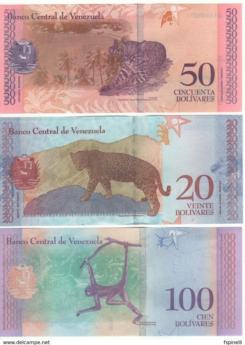 VENEZUELA. New 2018 ISSUE  20-50-100 Bolivares   (3 Notes) P104-105-106 Dated 15.1.2018 & 13.5.2018  UNC. - Venezuela