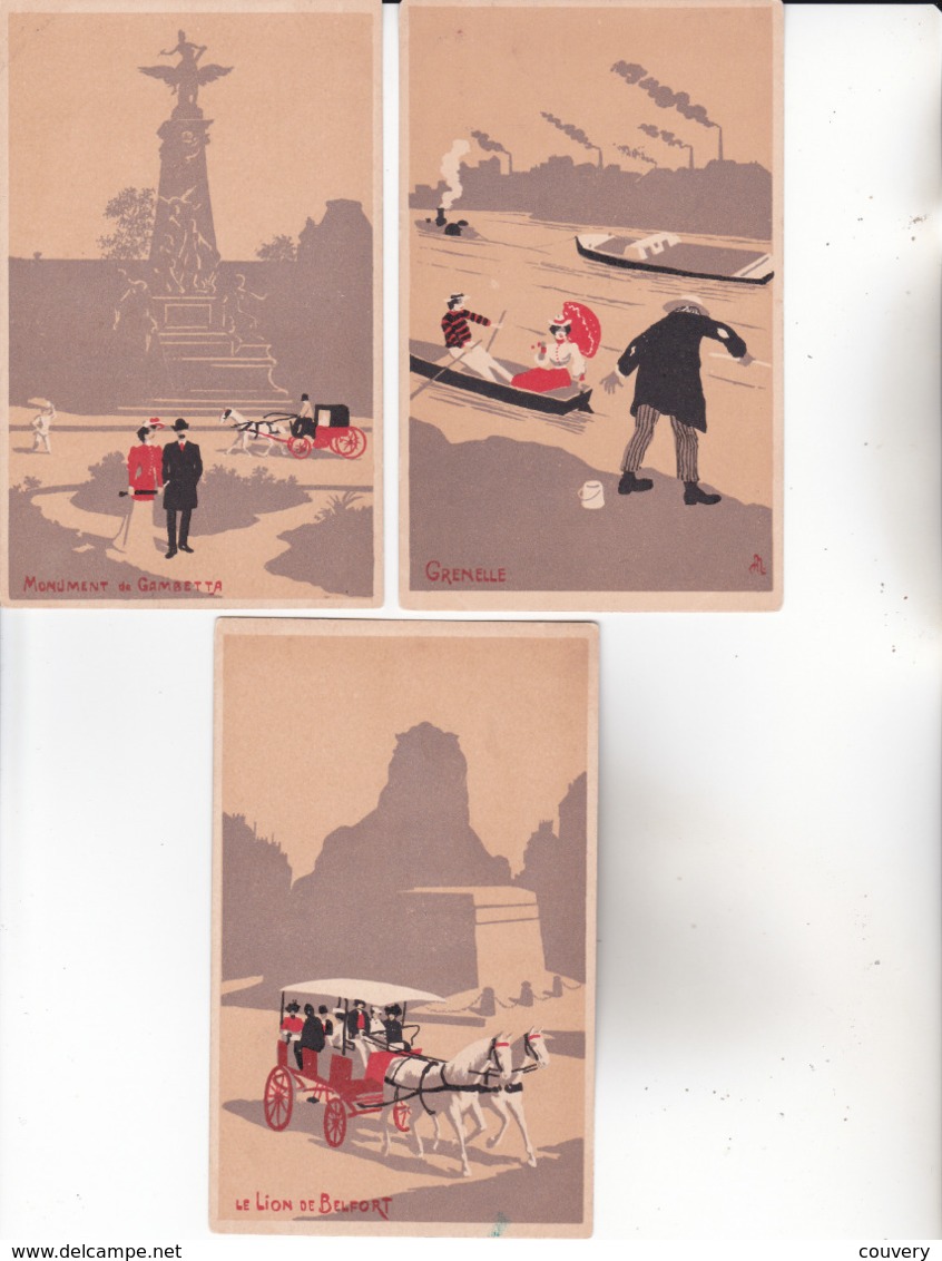 CPA 75 PARIS ,6 Cartes D'illustrateur.( 5 Non écrites ,et Une écrite En 1908.) - Autres & Non Classés