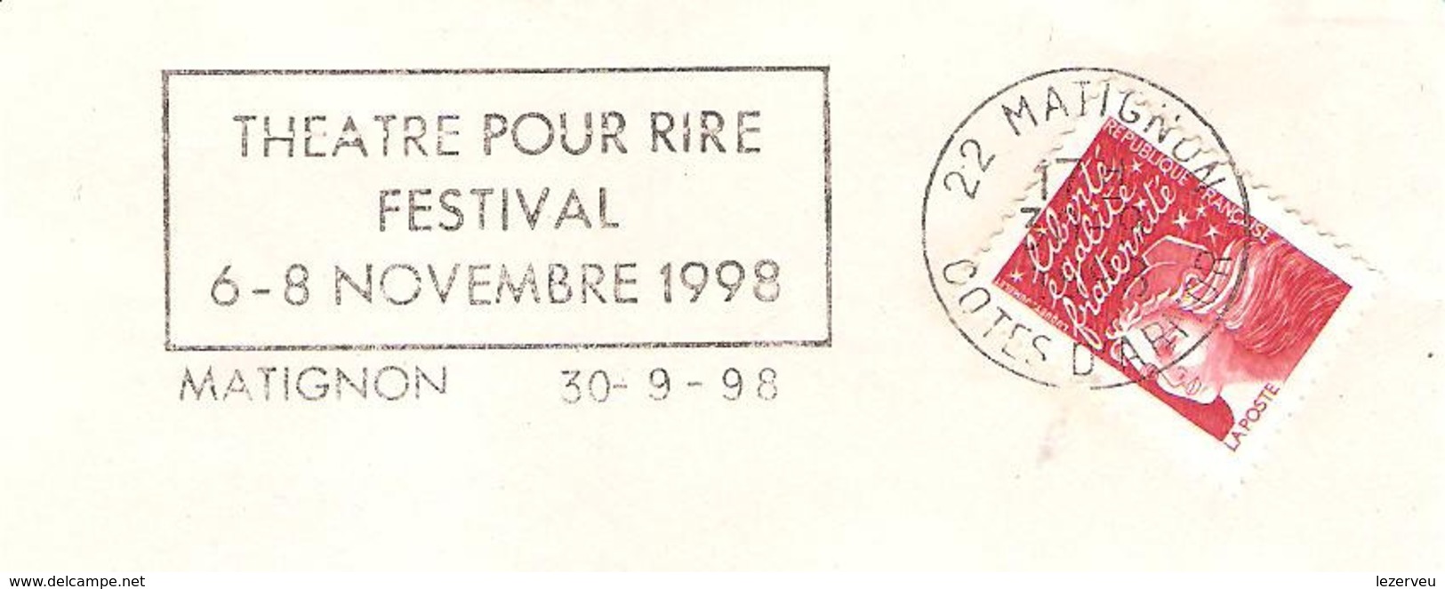 CACHET OBLITERATION FLAMME MATIGNON FESTIVAL THEATRE POUR RIRE 1998  ENVELOPPE 16X11 - 1961-....