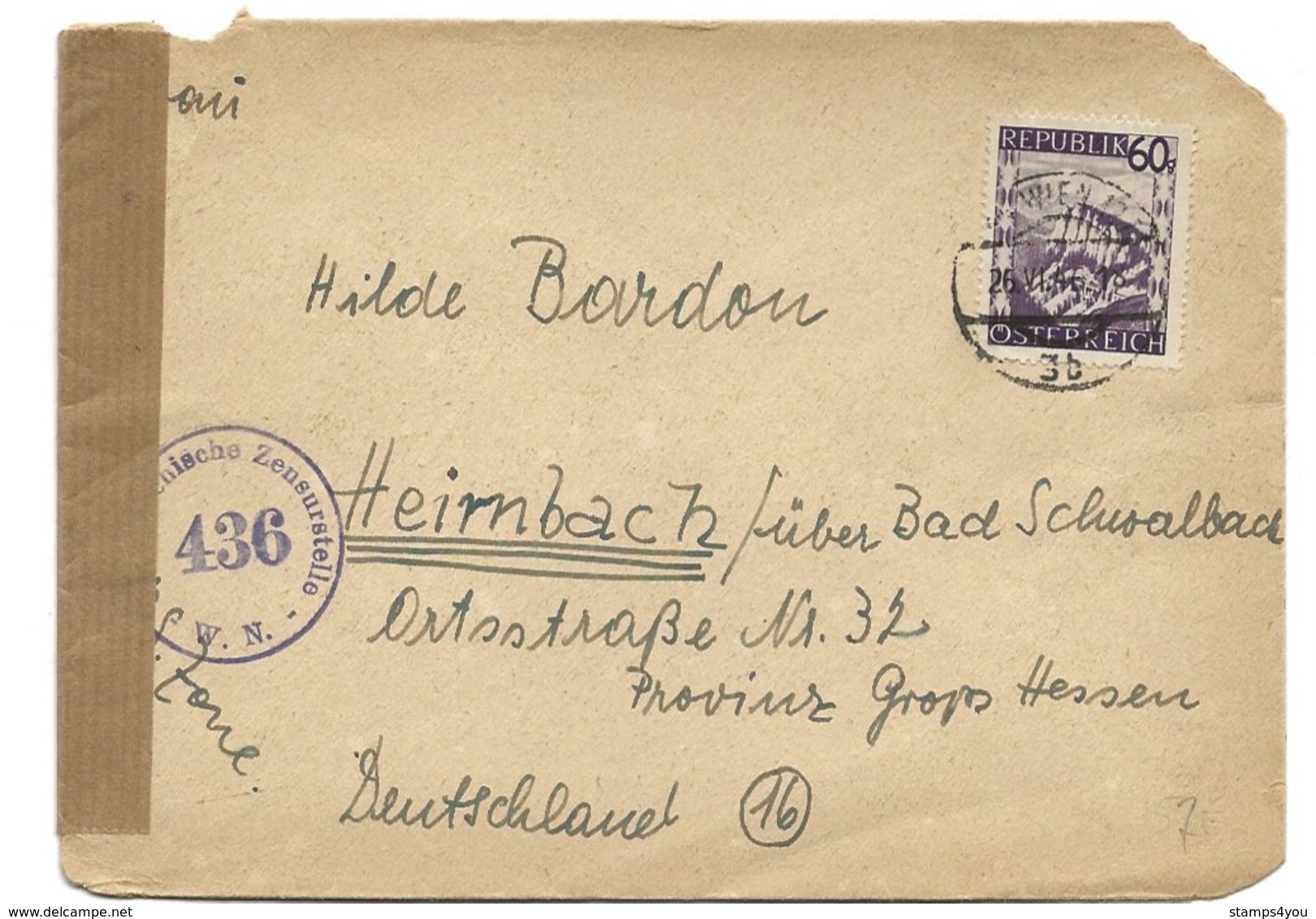 138 - 48 - Enveloppe Envoyée De Wien 1946 Censure - Lettres & Documents