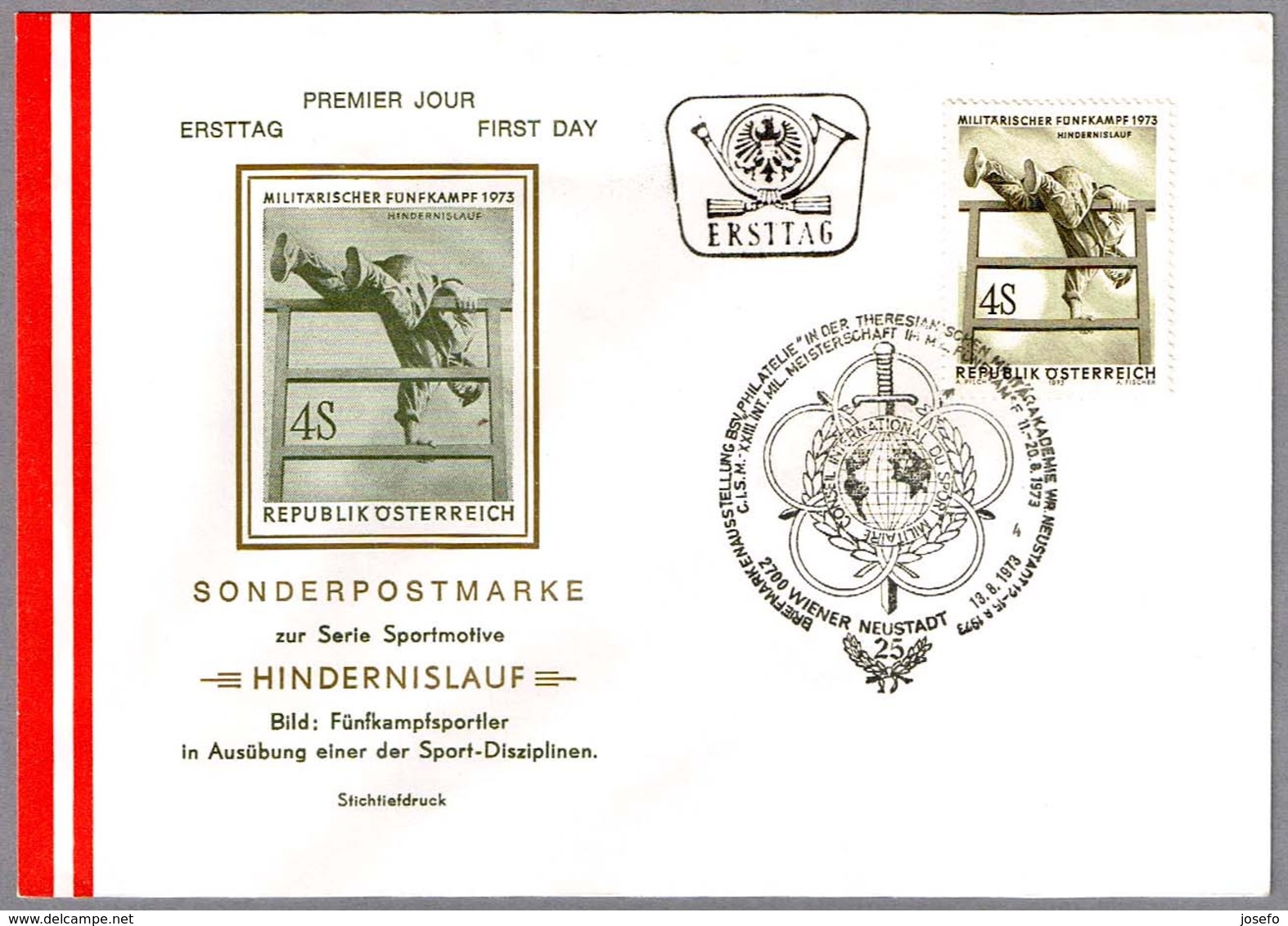 CAMPEONATO DEPORTIVO MILITAR - MILITARISCHER FUNFKAMPF. SPD/FDC Wiener Neustadt 1973 - Militares