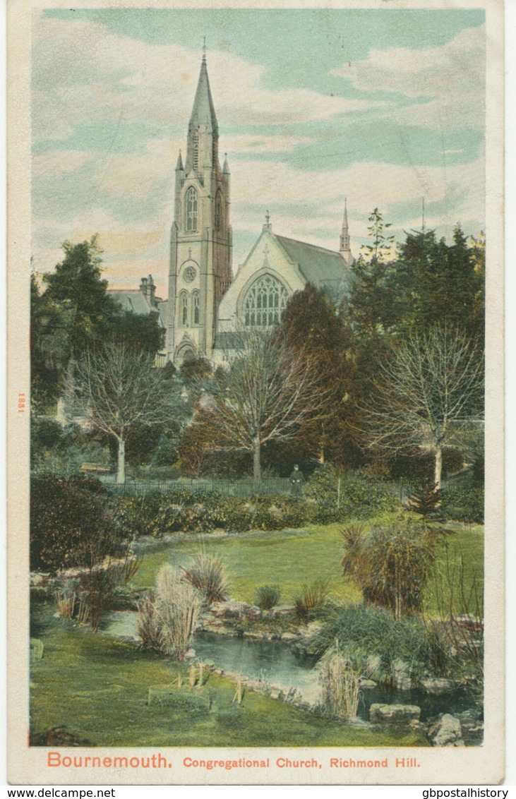 UK BOURNEMOUTH – Congregational Church, Richmond Hill – Rare Coloured, Ca. 1910 - Bournemouth (avant 1972)