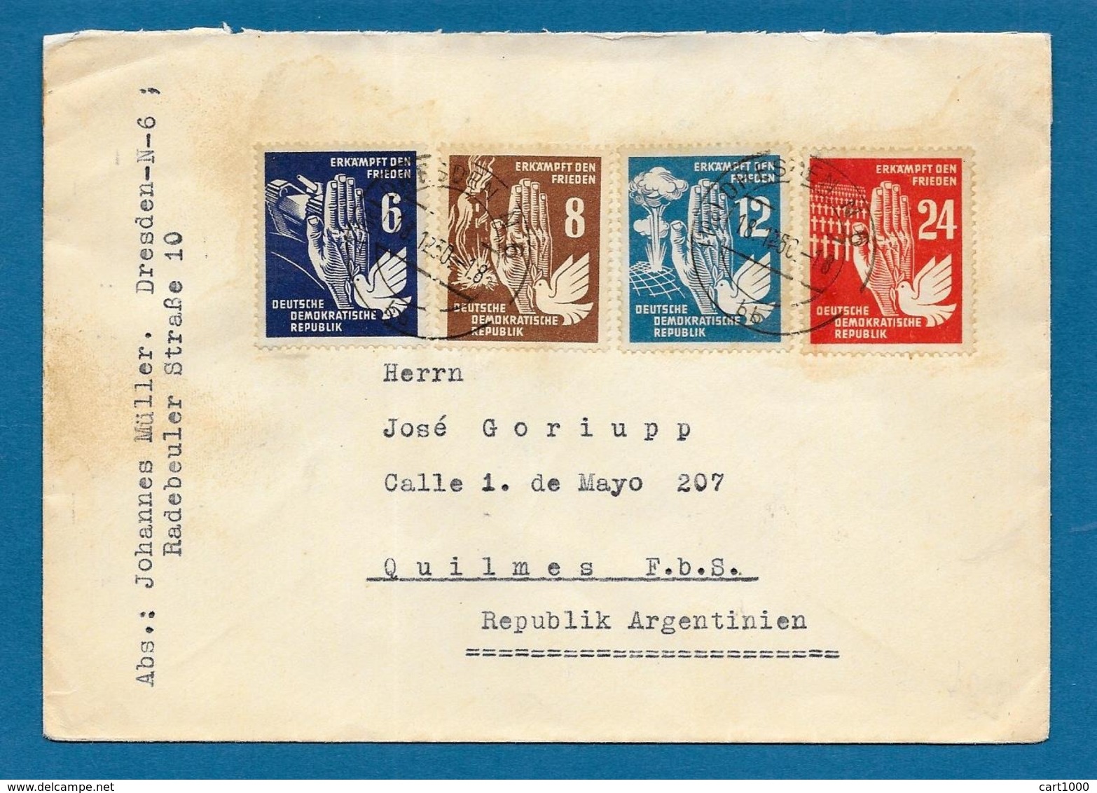 1950 DDR DRESDEN TO ARGENTINA - Storia Postale