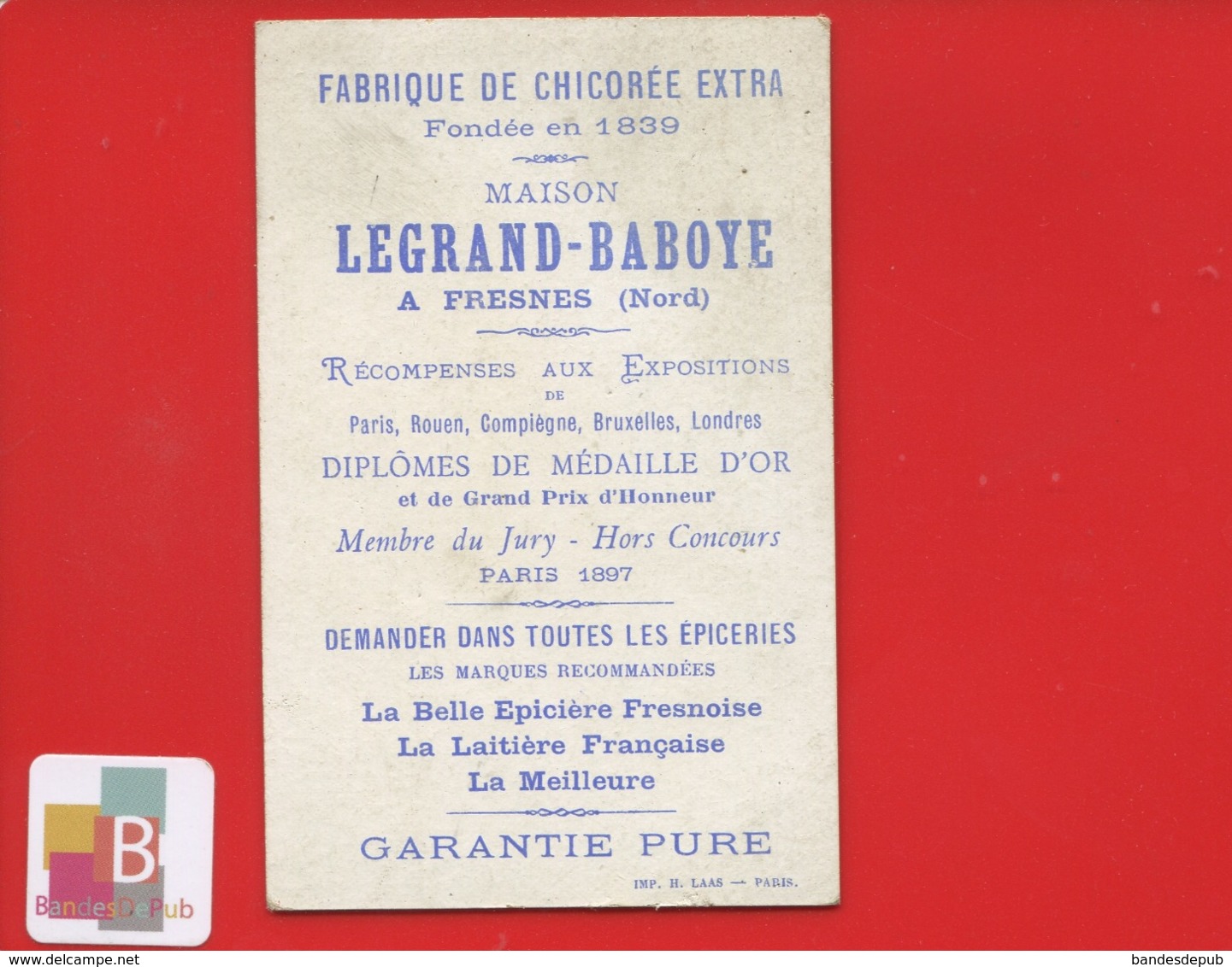 Fresnes Nord Chicorée Legrand Baboye  Chromo Laas  Les Singes Zoo Enfants - Autres & Non Classés