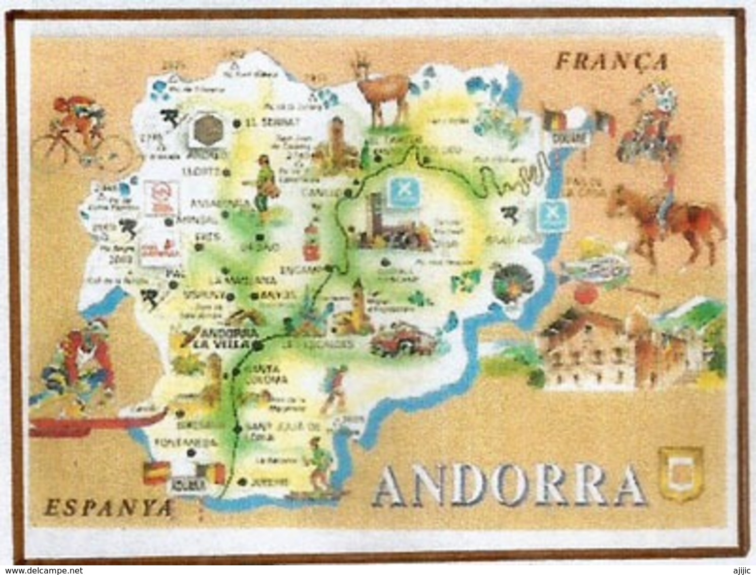 Andorra Map. Carte D'Andorre. Timbres Nouveau Code Postal Andorran, émissions Andorra España & Français. - Briefe U. Dokumente