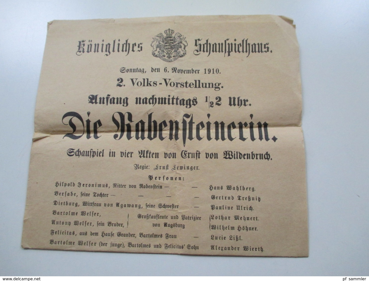 Königliches Schauspielhaus Seestr. 5 aus dem Jahre 1910 Programme / Werbeplakate Die Rabensteinerin / Der Misanthrop