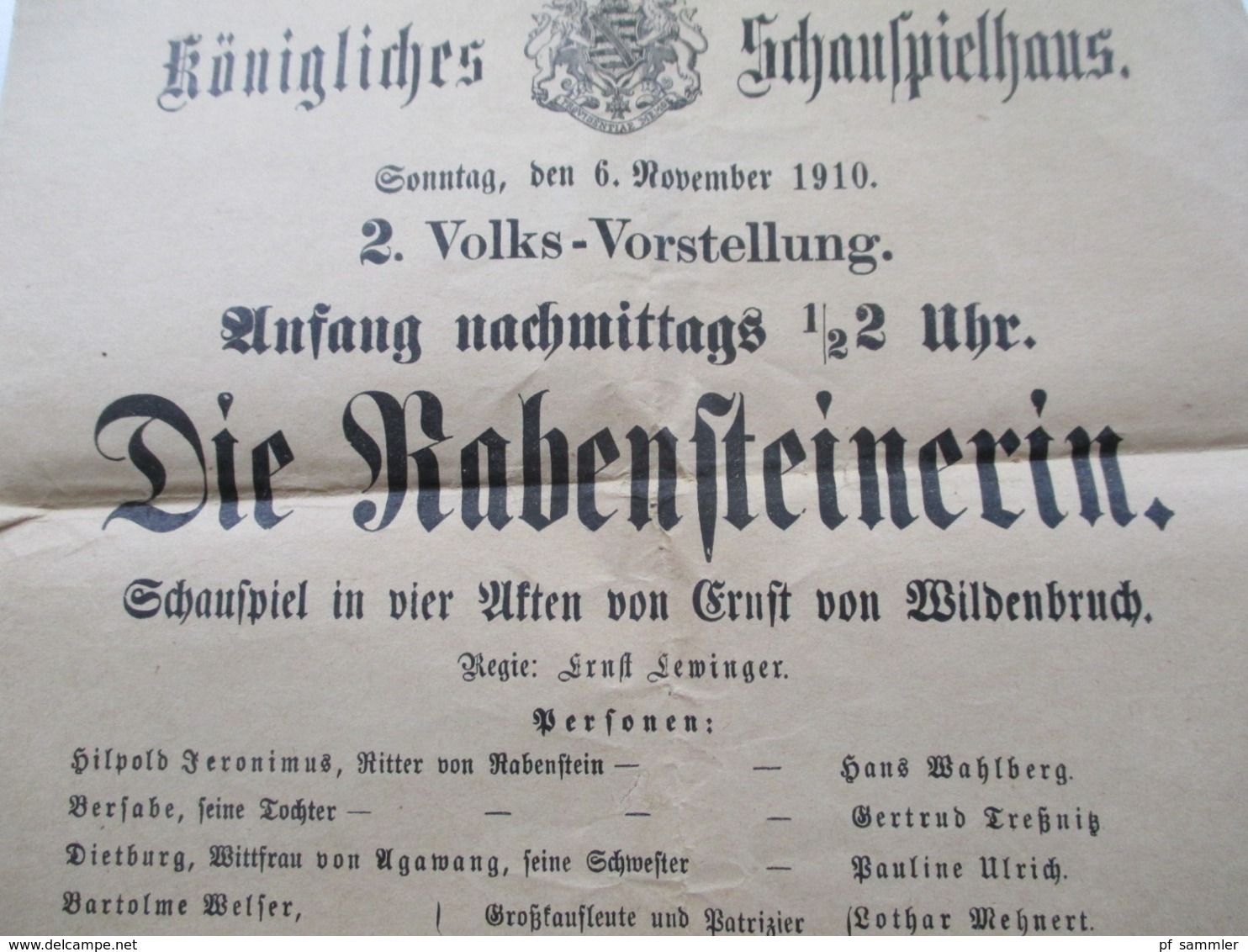 Königliches Schauspielhaus Seestr. 5 aus dem Jahre 1910 Programme / Werbeplakate Die Rabensteinerin / Der Misanthrop