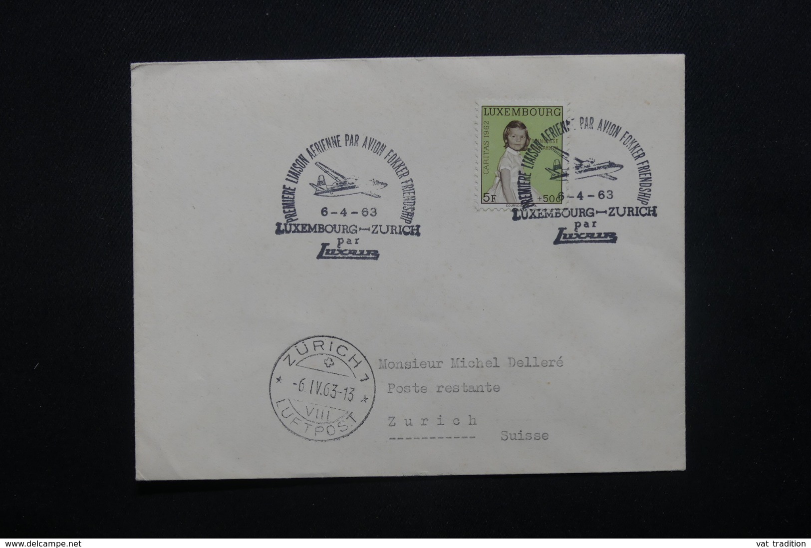 LUXEMBOURG - Enveloppe 1er Vol Luxembourg / Zurich En 1963, Affranchissement Plaisant - L 42457 - Storia Postale