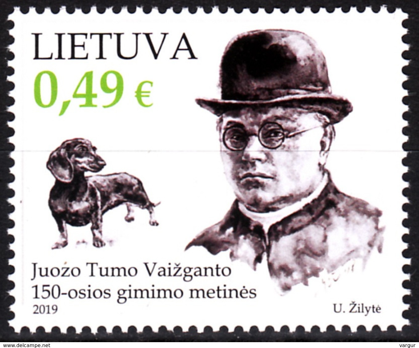 LITHUANIA 2019-11 Vaizgantas - 150. Priest Writer Politician. Dog, MNH - Schriftsteller