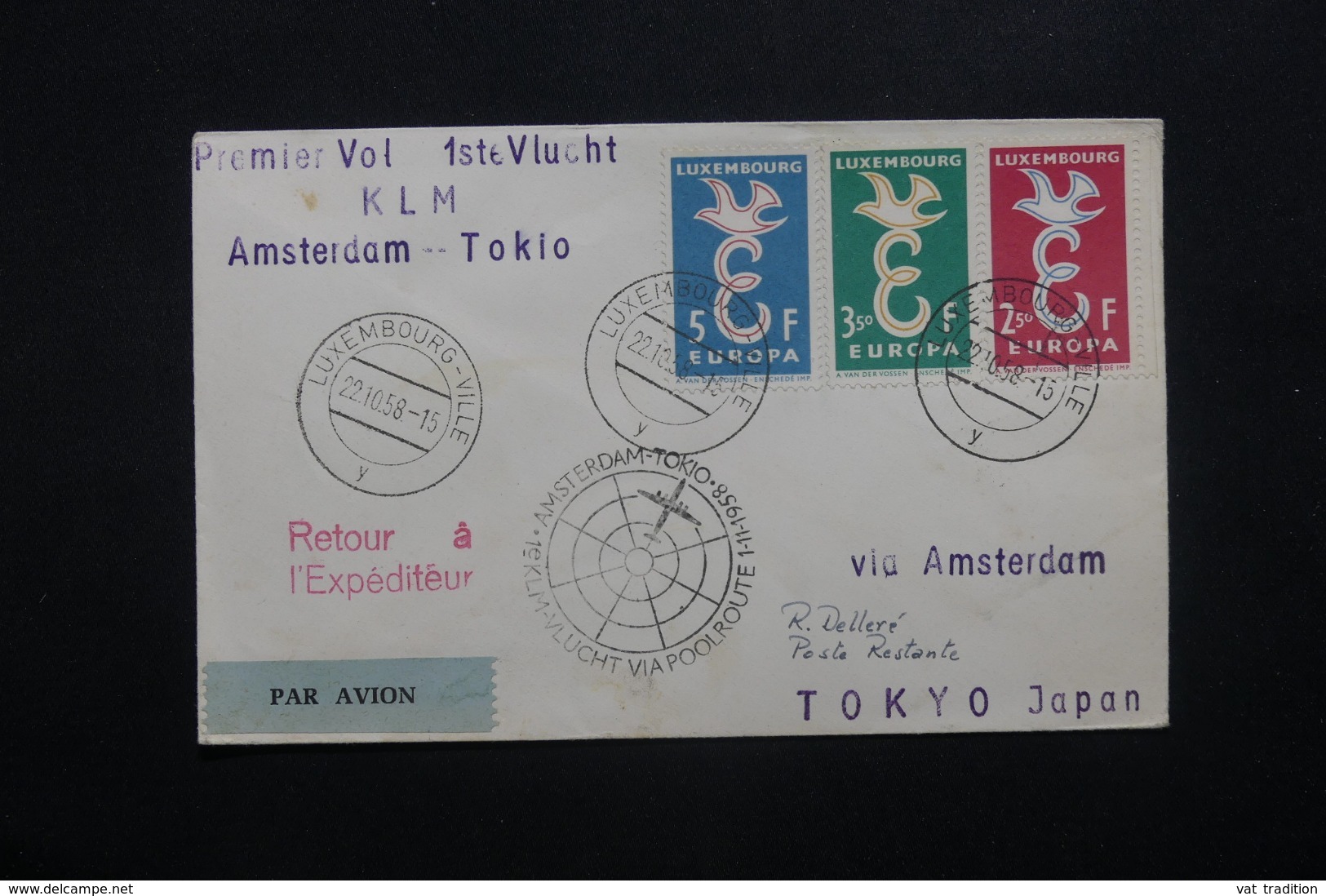 LUXEMBOURG - Enveloppe De Luxembourg Par 1er Vol Amsterdam / Tokyo En 1958, Affranchissement Plaisant - L 42462 - Storia Postale