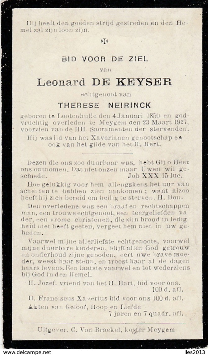 Lotenhulle, Lootenhulle, Meigem, Meygem, 1927, Leonard De Keyser, Neirinck - Imágenes Religiosas