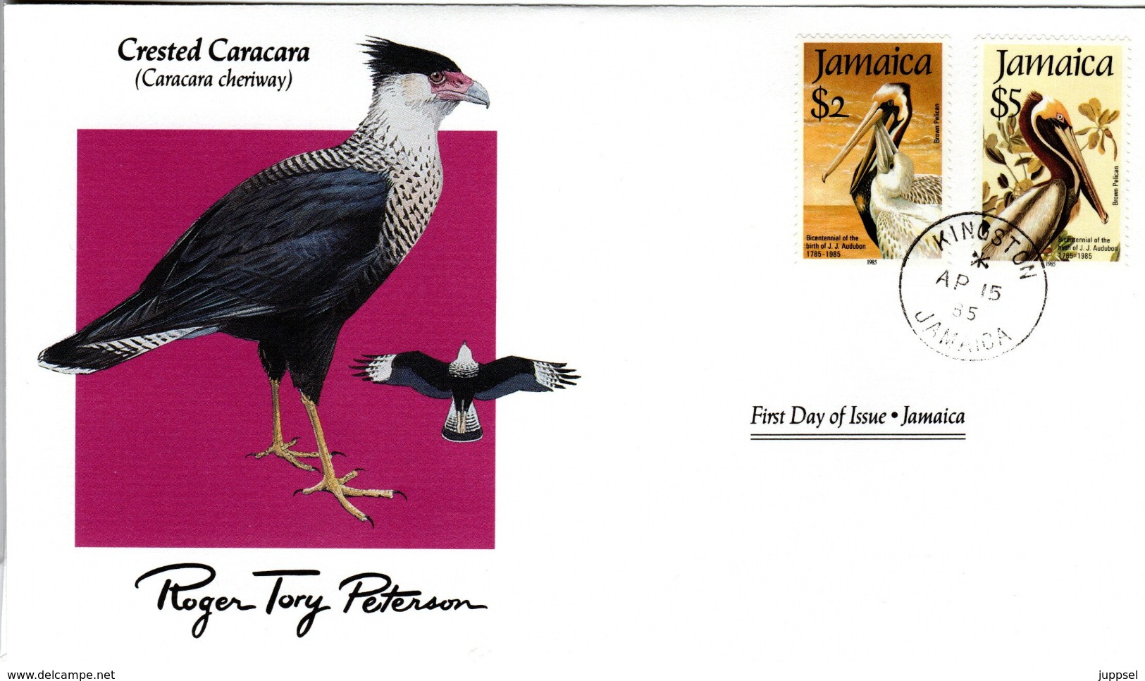 FDC JAMAICA  Birds  /  Oiseaux, JAMAIQUE, Lettre De Première Jour, CARACARA CARACARA - Pelikane
