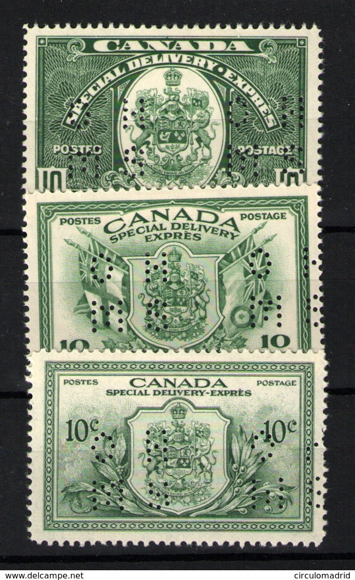 Canadá (Urgentes) Nº 7,10/11. Año 1938-46 - Perfin