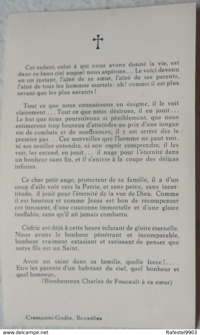 Mortuaire Doodsprentjes Cédric Prioux De Baudimont 1964 1966 Noblesse Enfant - Obituary Notices